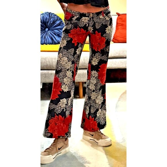 Vintage Womens Y2K Grip Jeans Floral Print Low Rise Sz 28 Bootcut Slim Rare Boho - Picture 1 of 16